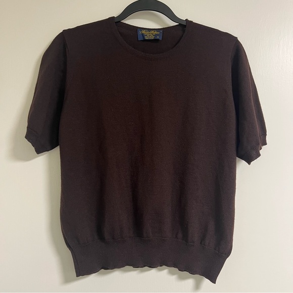 BROOKS BROTHERS 100% Wool Brown Short Sleeve Sweater, M - Picture 2 of 10